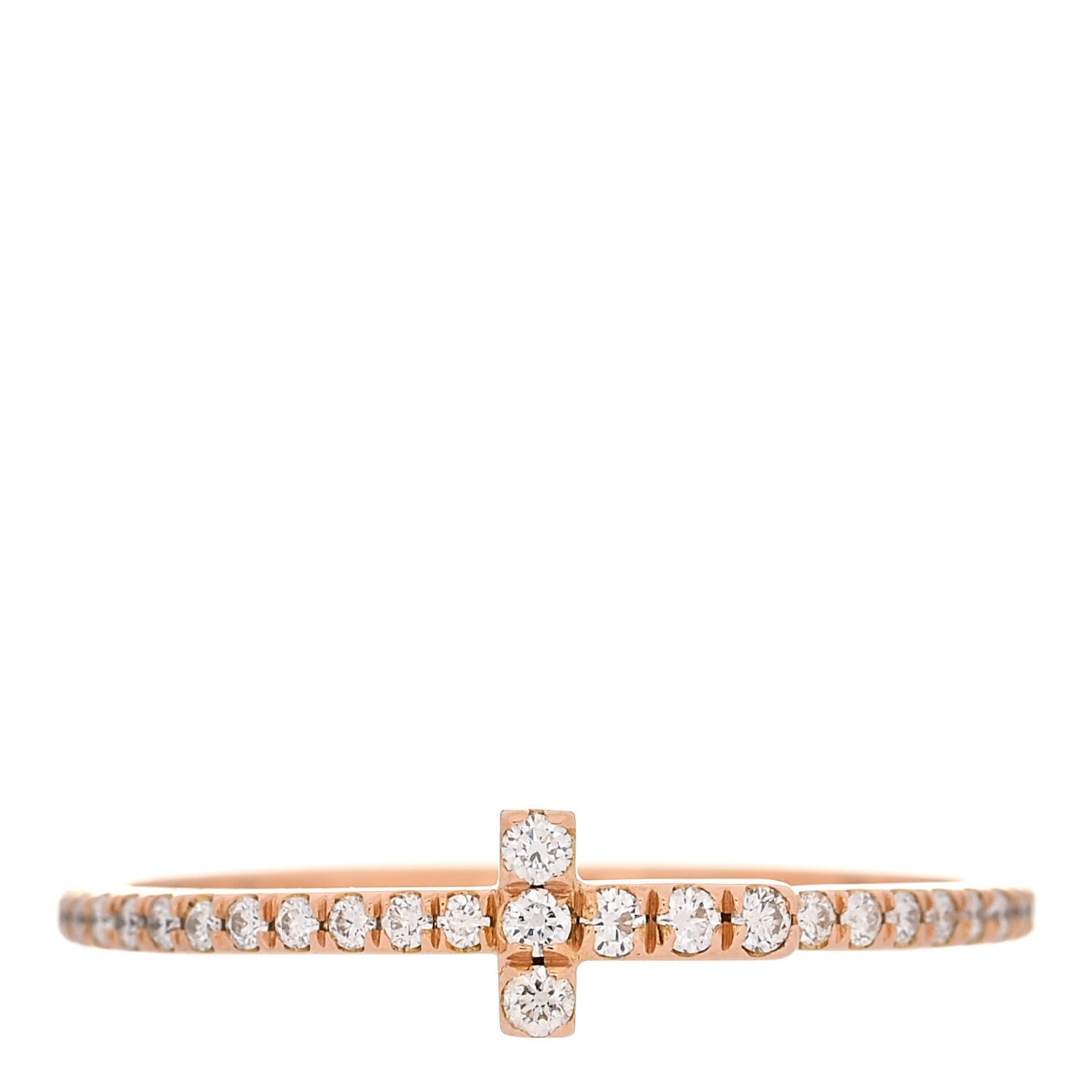 Tiffany 18K Rose Gold Diamond T Wire Pave Ring 54 7 1 of 4