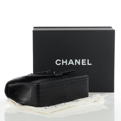 Chanel Lambskin Chevron Quilted Jumbo Double Flap So Black 4 of 9