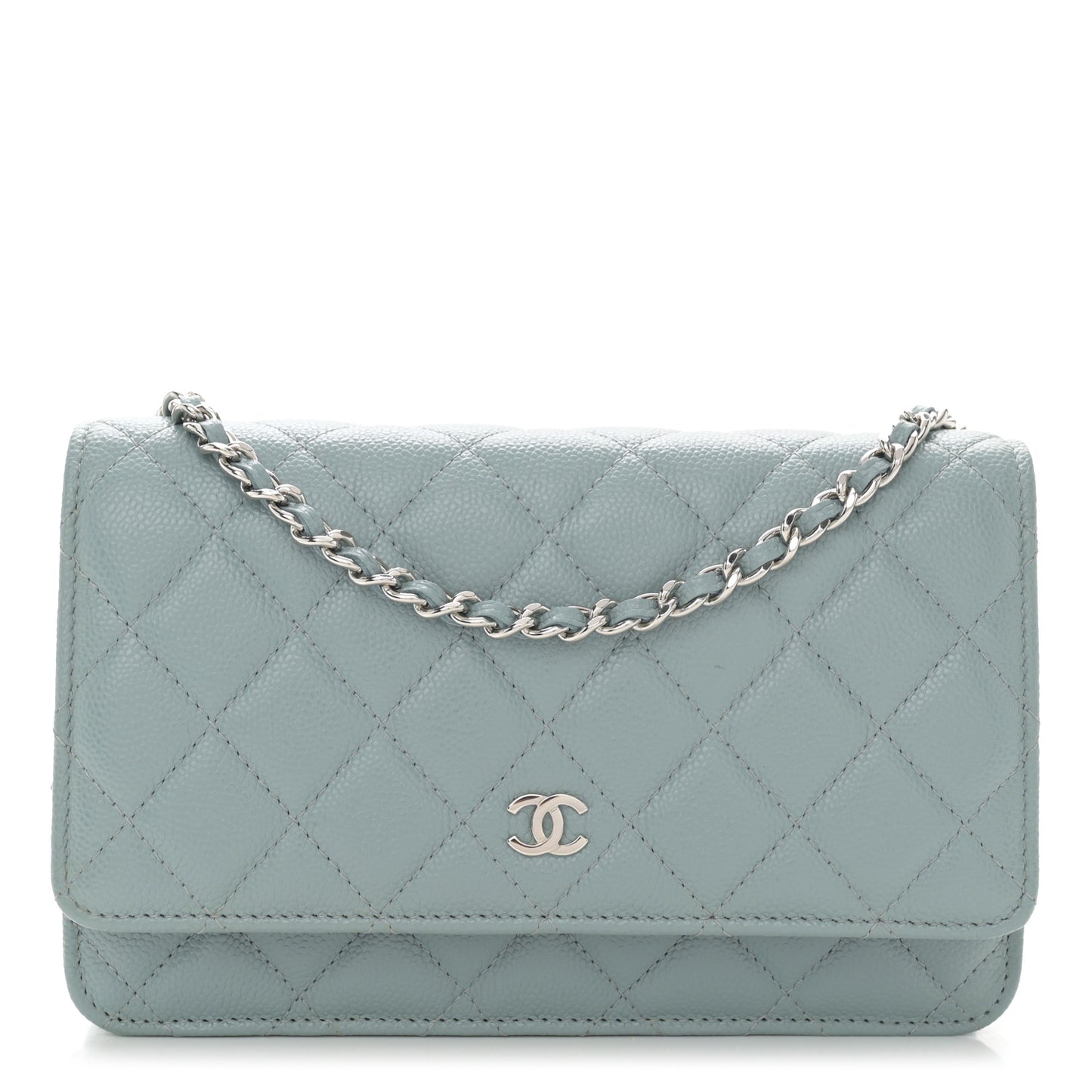 Caviar Quilted Wallet on Chain WOC Light Blue