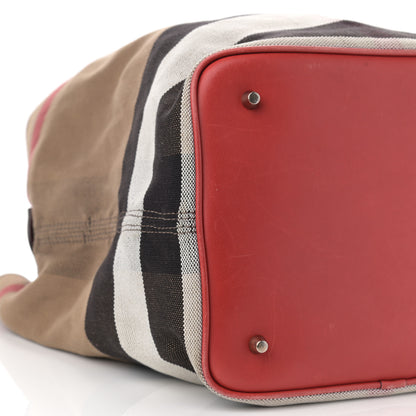 Burberry Canvas Mega Check Medium Ashby Bucket Bag Red 5 of 13