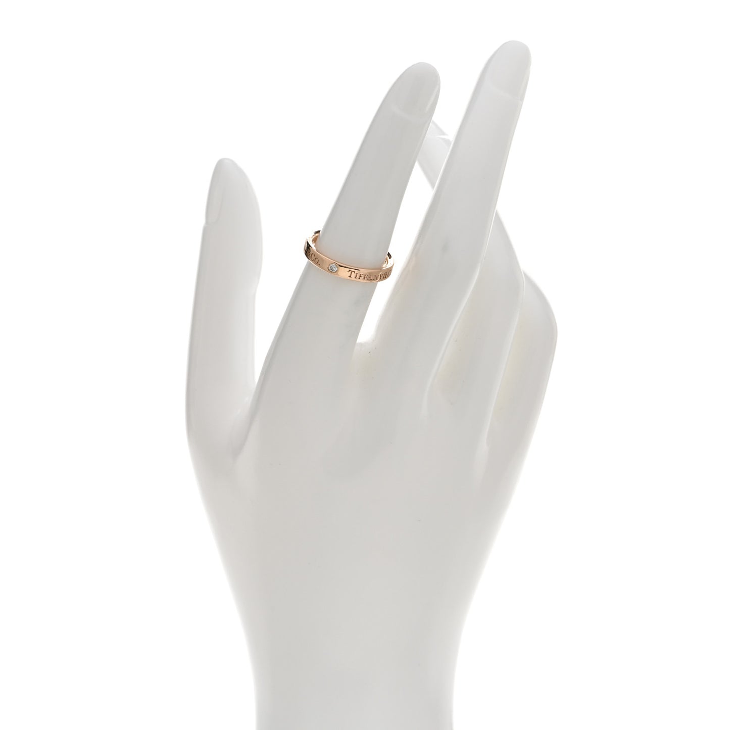 18K Rose Gold Diamond 3mm Logo Band Ring 51 5.75