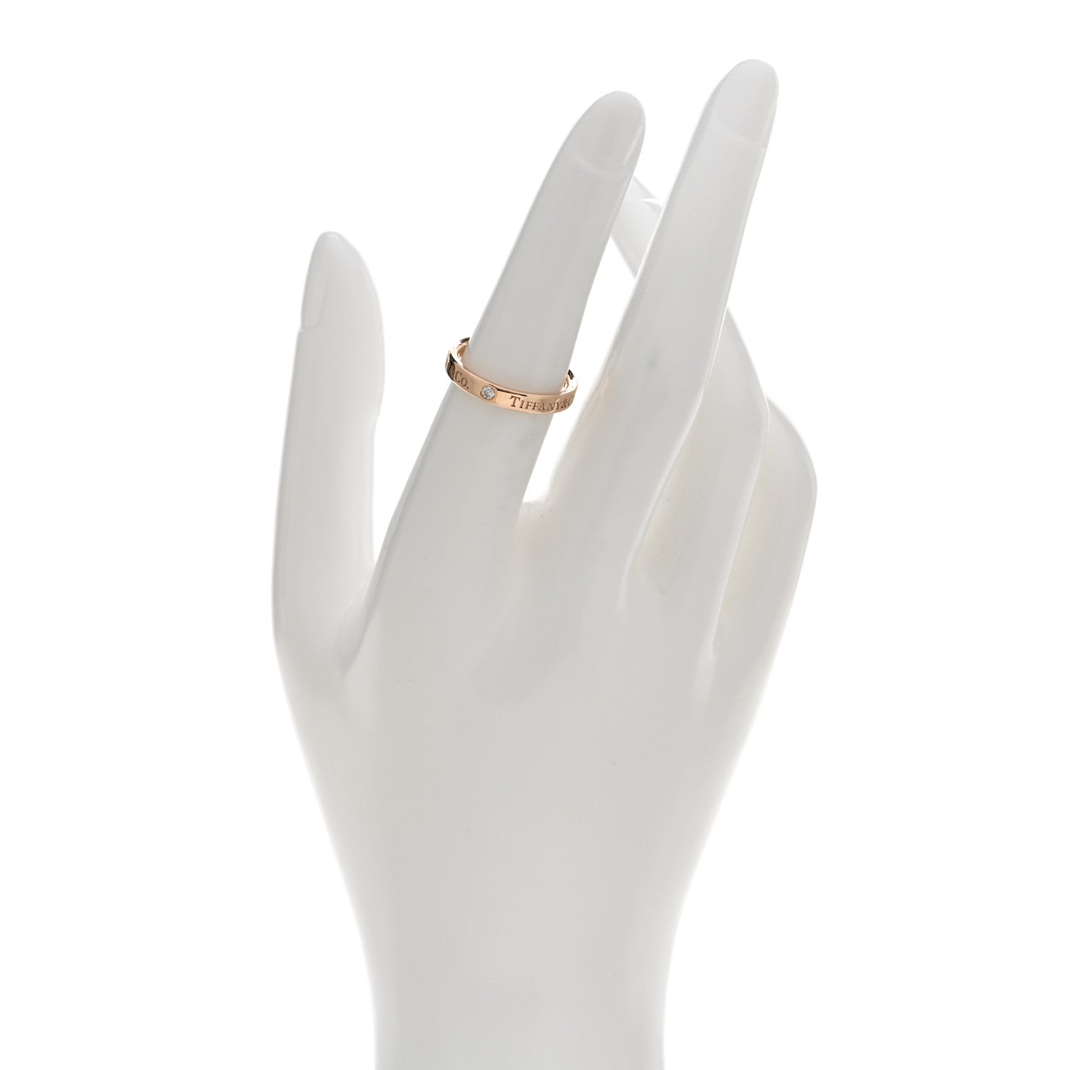 Tiffany 18K Rose Gold Diamond 3mm Logo Band Ring 51 5.75 2 of 4