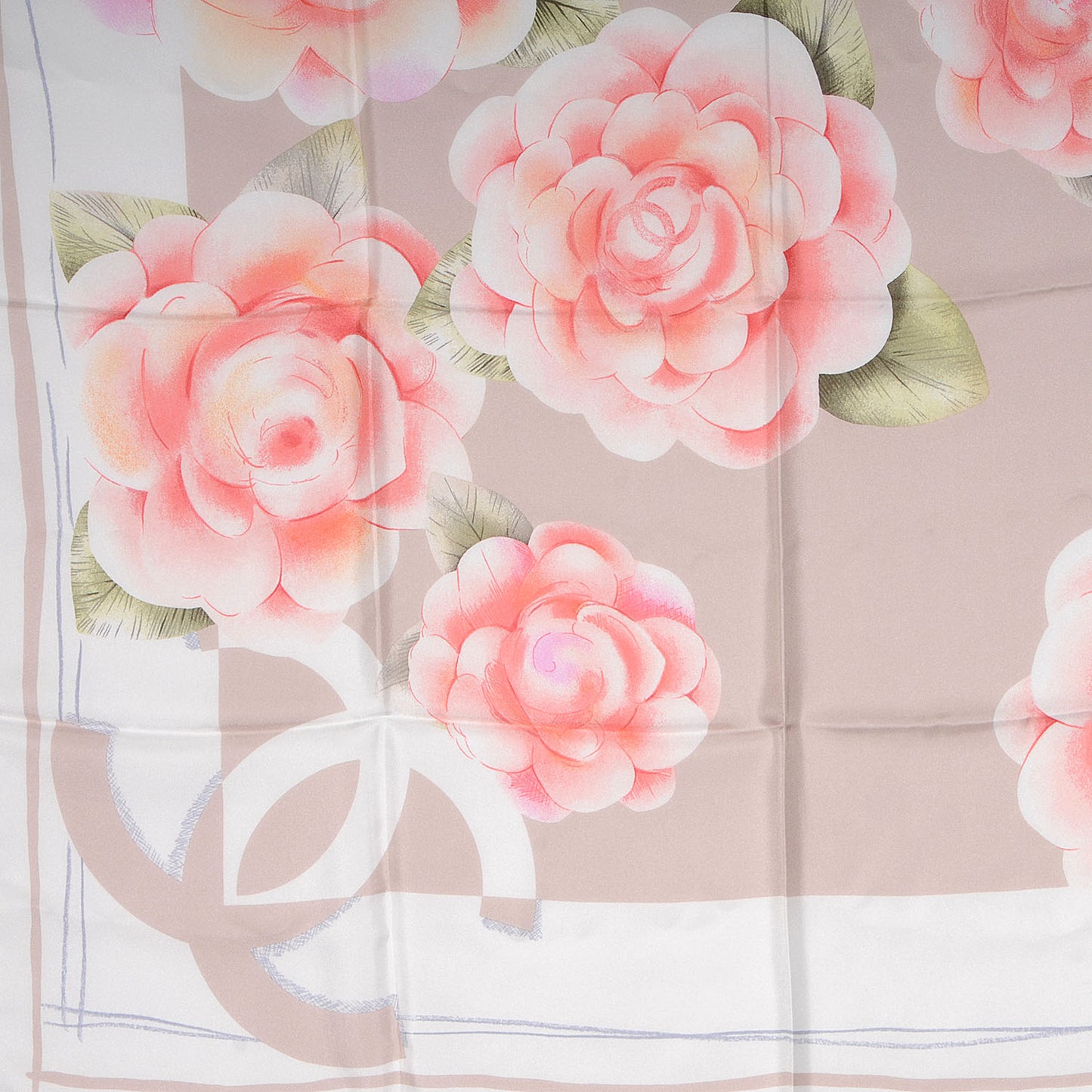 Silk Camellia Flower Scarf Beige