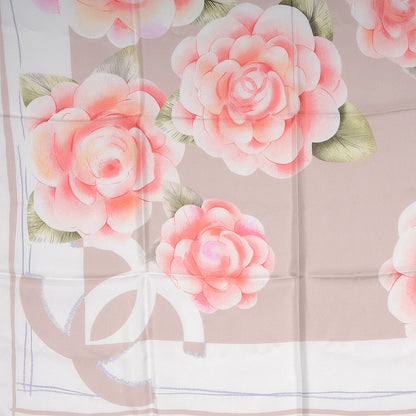 Chanel Silk Camellia Flower Scarf Beige 1 of 6