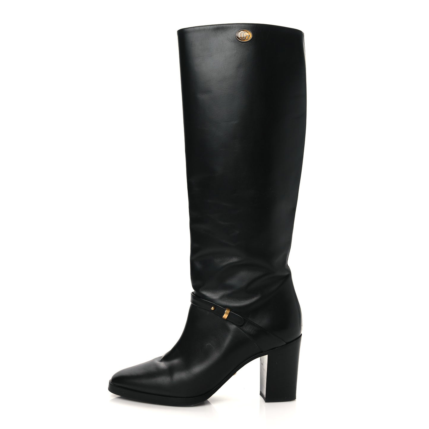 Calfskin Double G Knee High Boots 38 Black