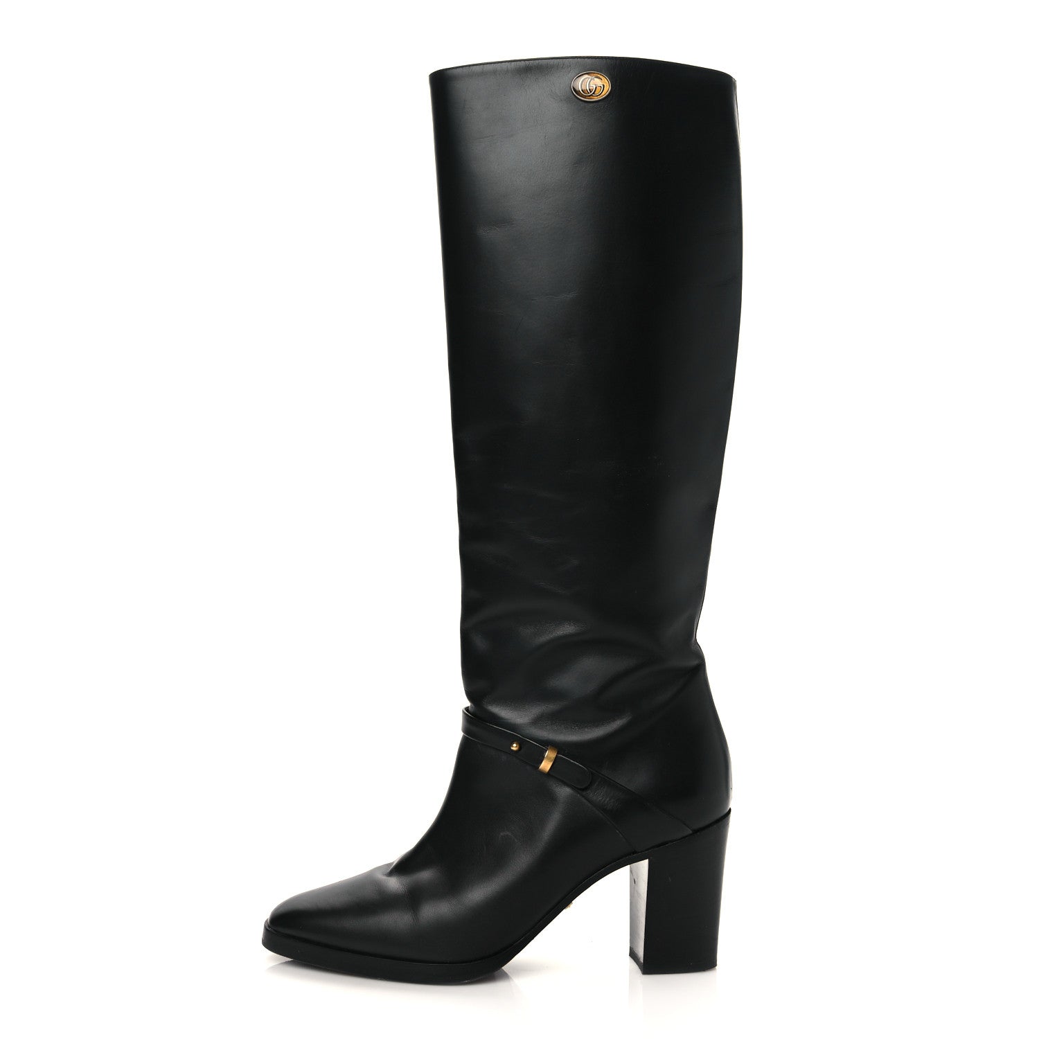 Gucci Calfskin Double G Knee High Boots 38 Black 1 of 7