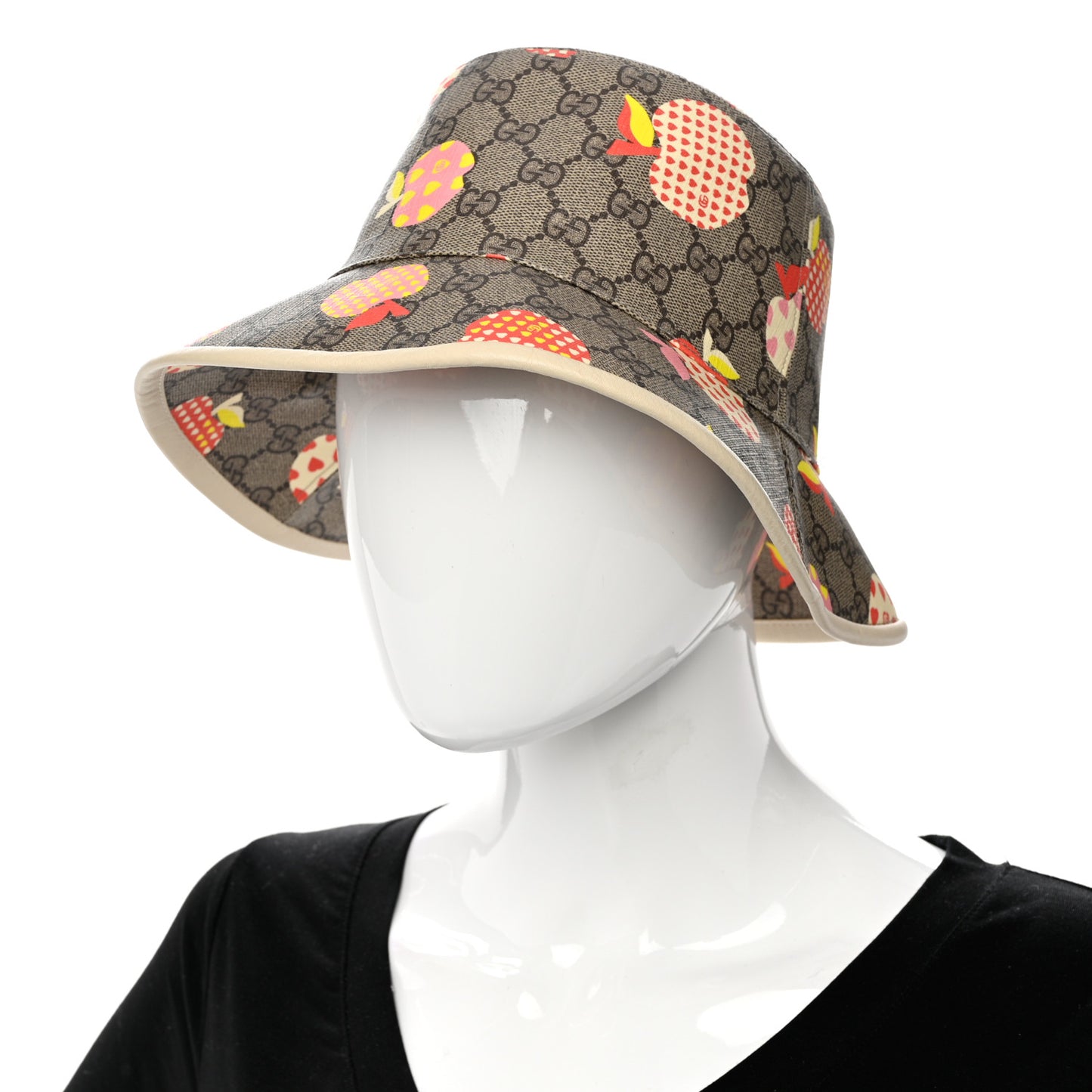 GG Supreme Monogram Les Pommes Bob Apple Bucket Hat Beige Ebony Multicolor