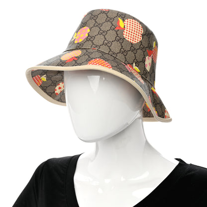 Gucci GG Supreme Monogram Les Pommes Bob Apple Bucket Hat Beige Ebony Multicolor 2 of 9