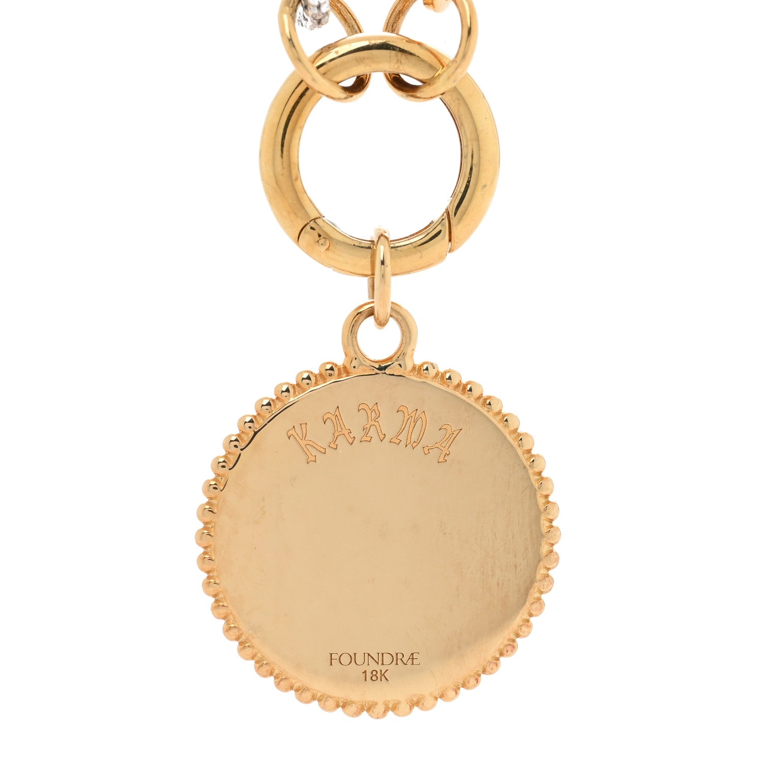 Foundrae 18K Yellow Gold Diamond Medium Karma Medallion Extended Open Clip Chain Necklace 5 of 6