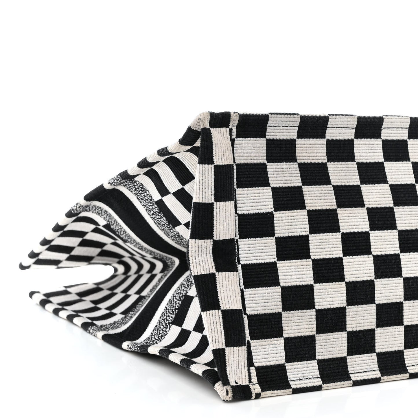 Canvas Embroidered Checkered Book Tote Black White