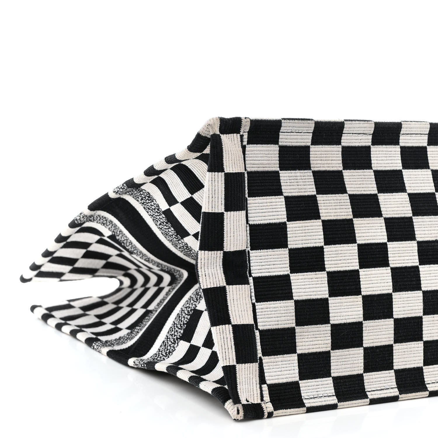 Christian Dior Canvas Embroidered Checkered Book Tote Black White 9 of 11