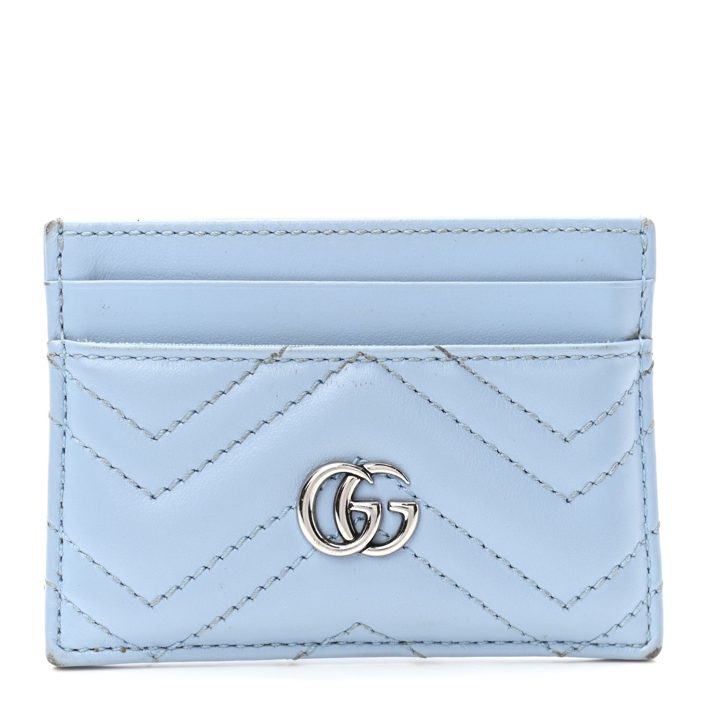 Calfskin Matelasse GG Marmont Card Holder Porcelain Light Blue