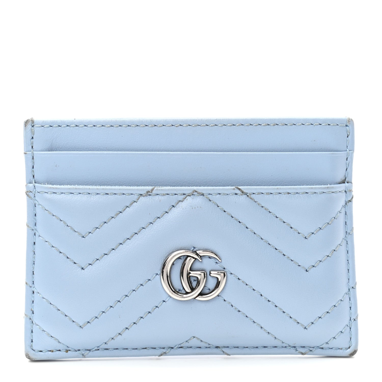 Gucci Calfskin Matelasse GG Marmont Card Holder Porcelain Light Blue 1 of 9