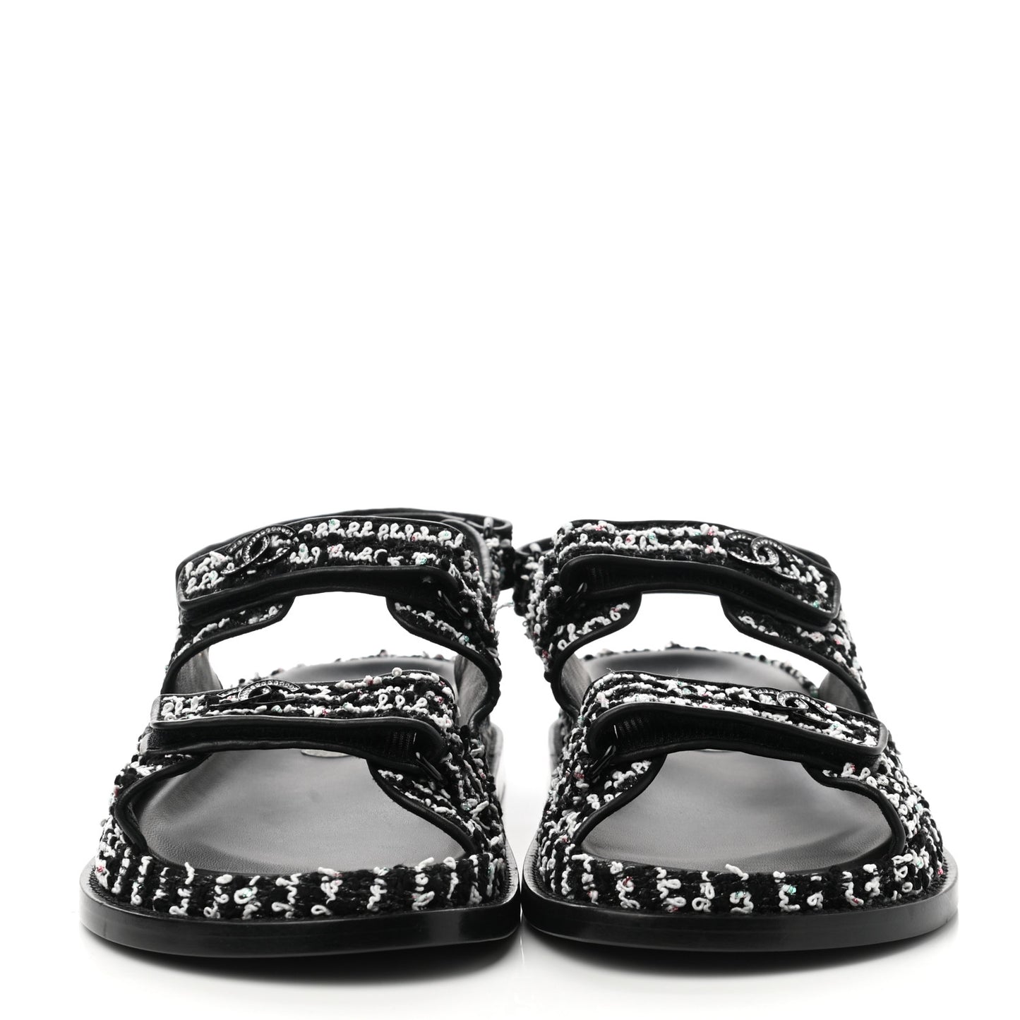 Tweed Lambskin Dad Sandals 39.5 Black White