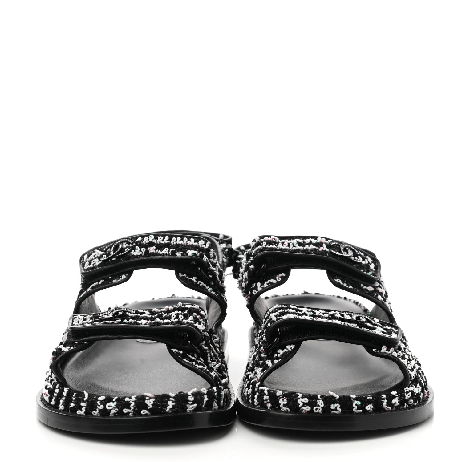 Chanel Tweed Lambskin Dad Sandals 39.5 Black White 2 of 10