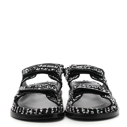 Chanel Tweed Lambskin Dad Sandals 39.5 Black White 2 of 10