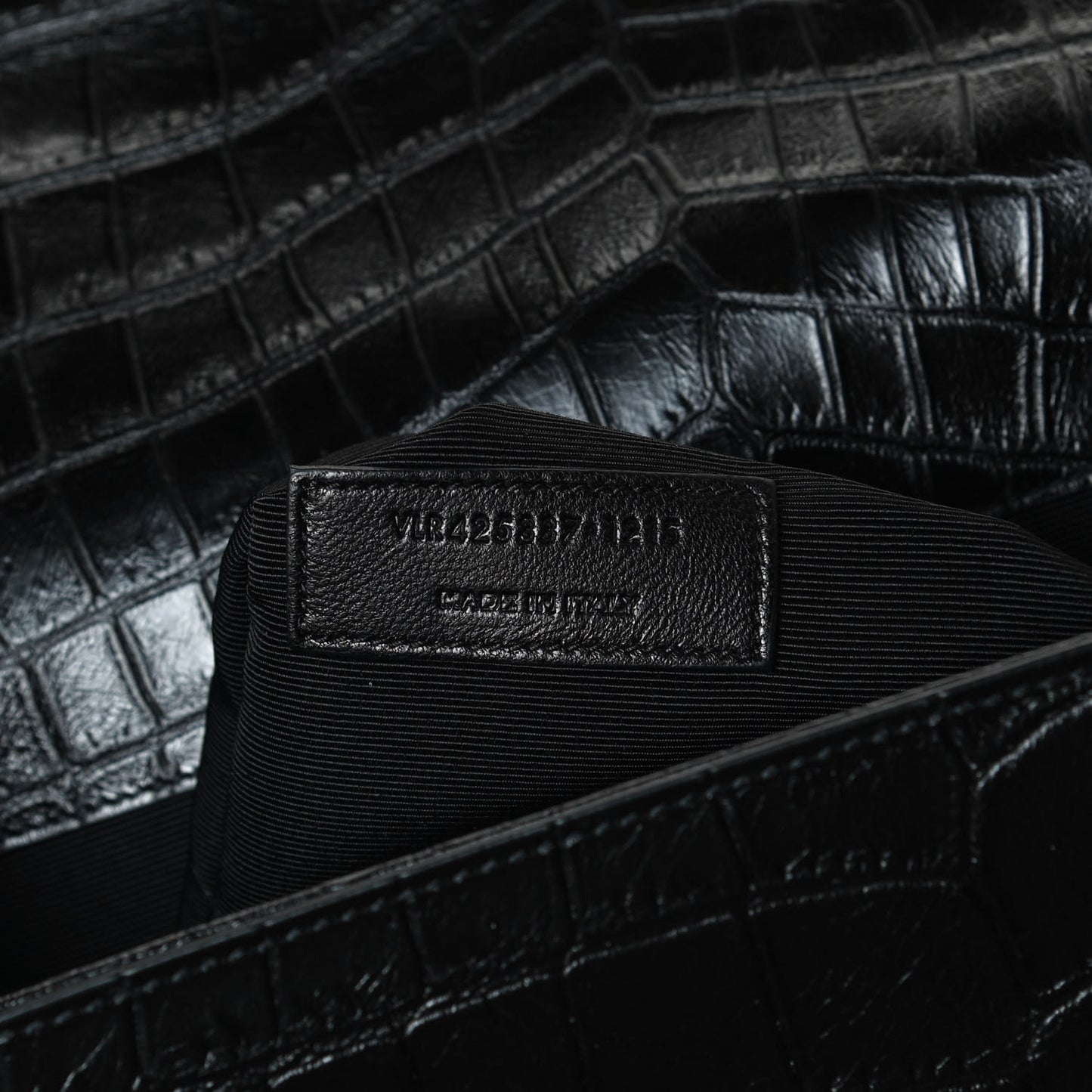 Calfskin Crocodile Embossed Monogram Large Satchel Black