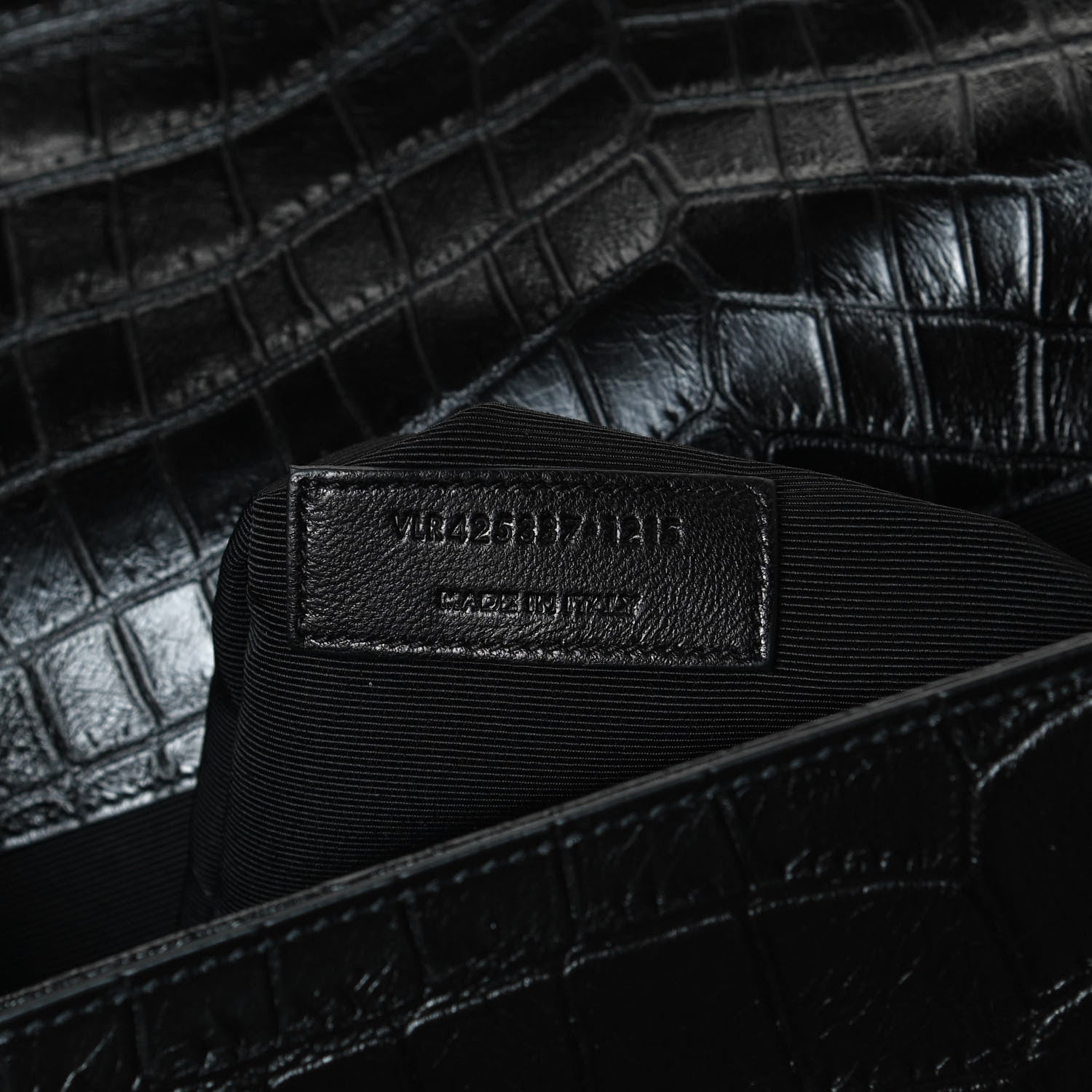Saint Laurent Calfskin Crocodile Embossed Monogram Large Satchel Black 7 of 11