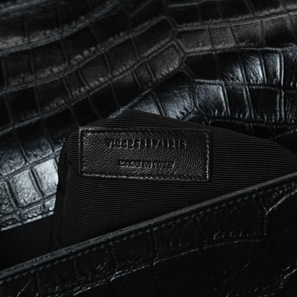 Saint Laurent Calfskin Crocodile Embossed Monogram Large Satchel Black 7 of 11