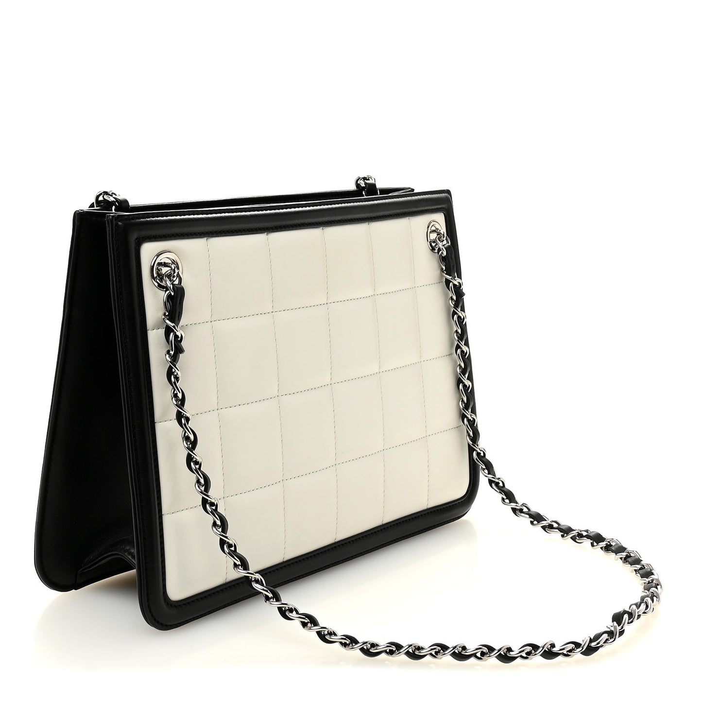 Lambskin Calfskin Small Chocolate Bar Tote White Black