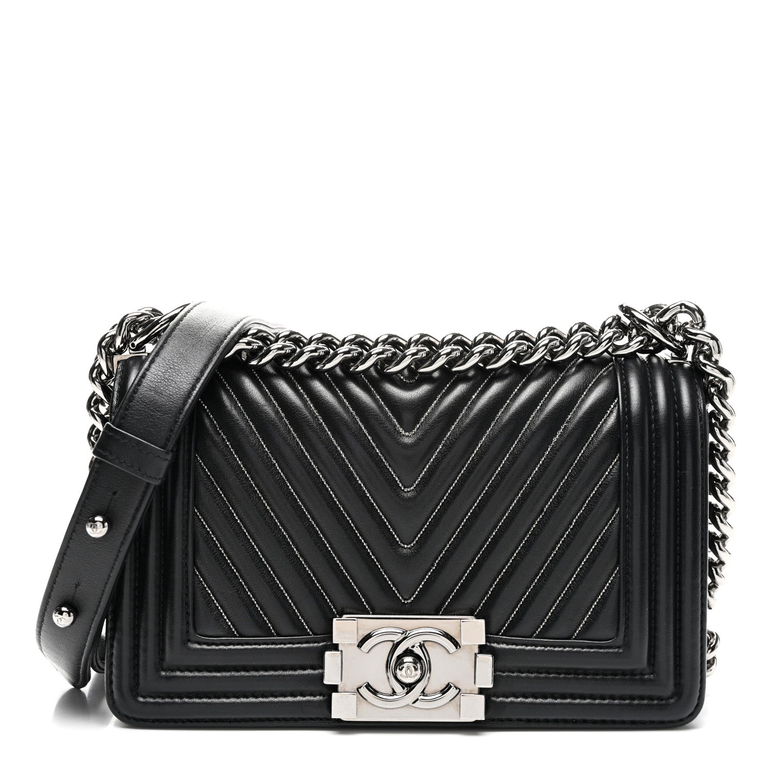 Chanel Calfskin Chain Chevron Small Boy Flap Black 1 of 10