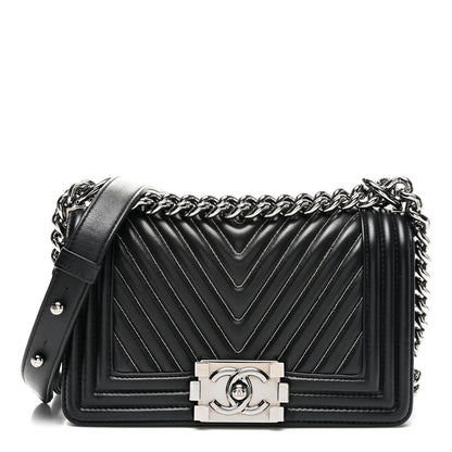Chanel Calfskin Chain Chevron Small Boy Flap Black 1 of 10