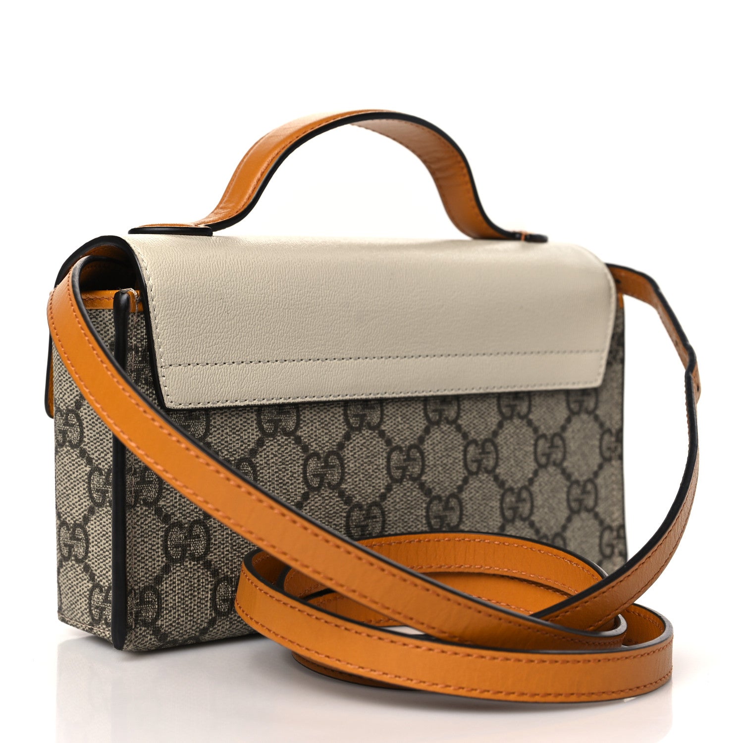 Gucci GG Supreme Monogram New Sakai Calfskin Mini Padlock Top Handle Shoulder Bag Beige Ebony Mystic White Sun Oil 3 of 10