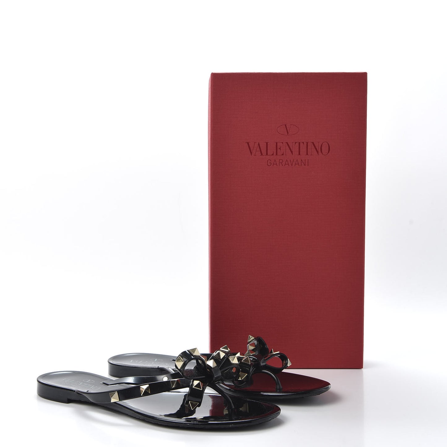 PVC Jelly Rockstud Bow Thong Sandals 37 Black