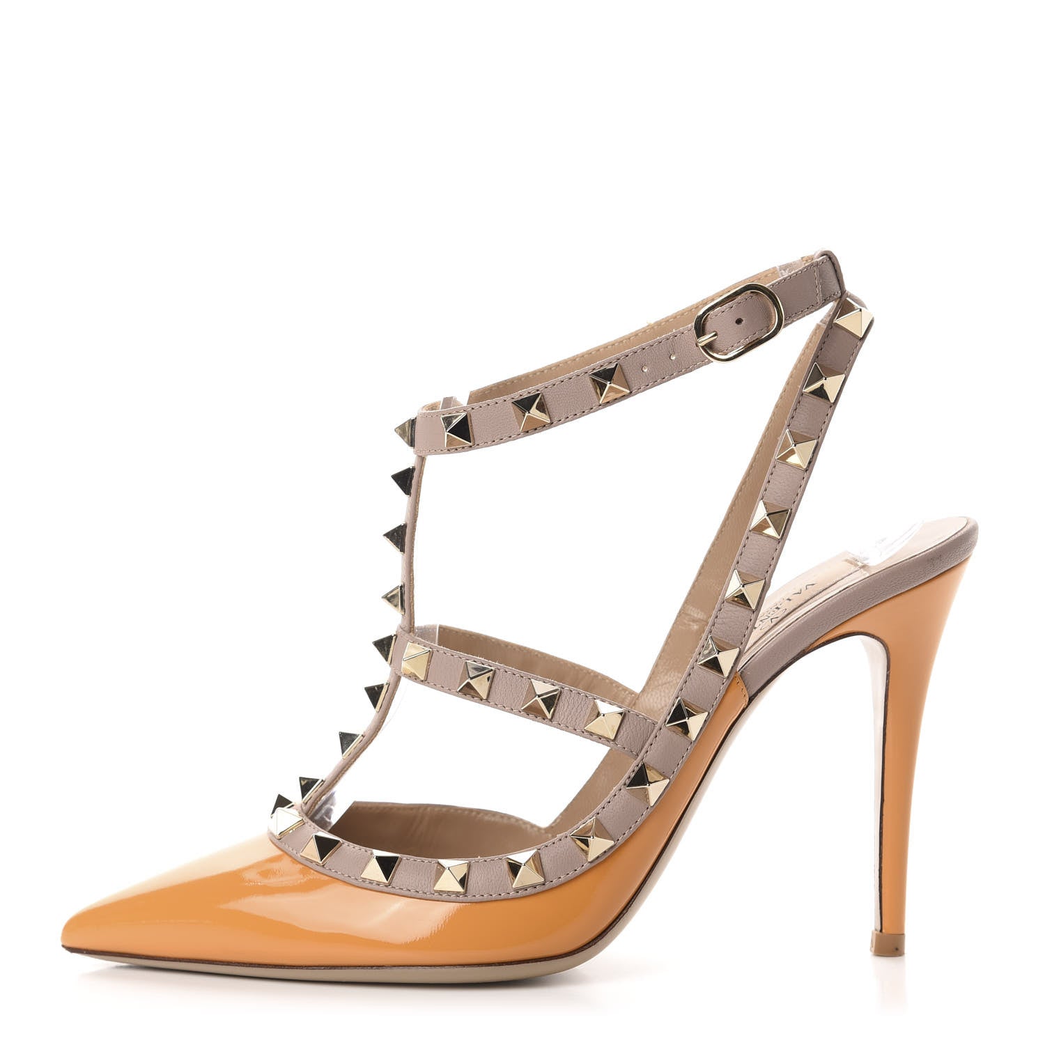 Valentino Garavani Patent Nappa Rockstud Ankle Strap 100mm Pumps 37 Mandarin Sorbet Poudre 1 of 9
