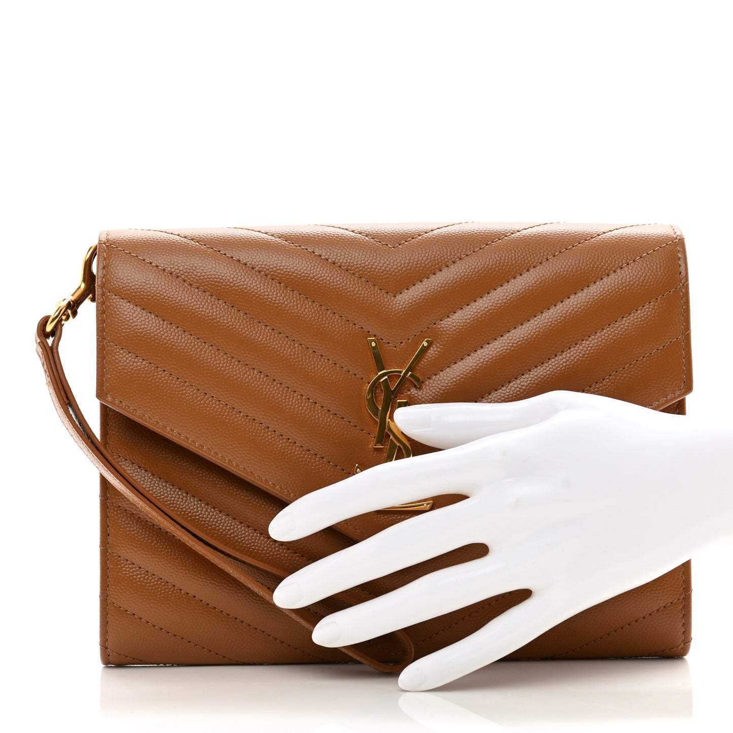 Grain De Poudre Matelasse Chevron Monogram Cassandre Flap Pouch Natural Dark