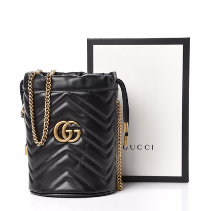 Gucci Calfskin Matelasse Mini GG Marmont 2.0 Bucket Bag Black 10 of 10