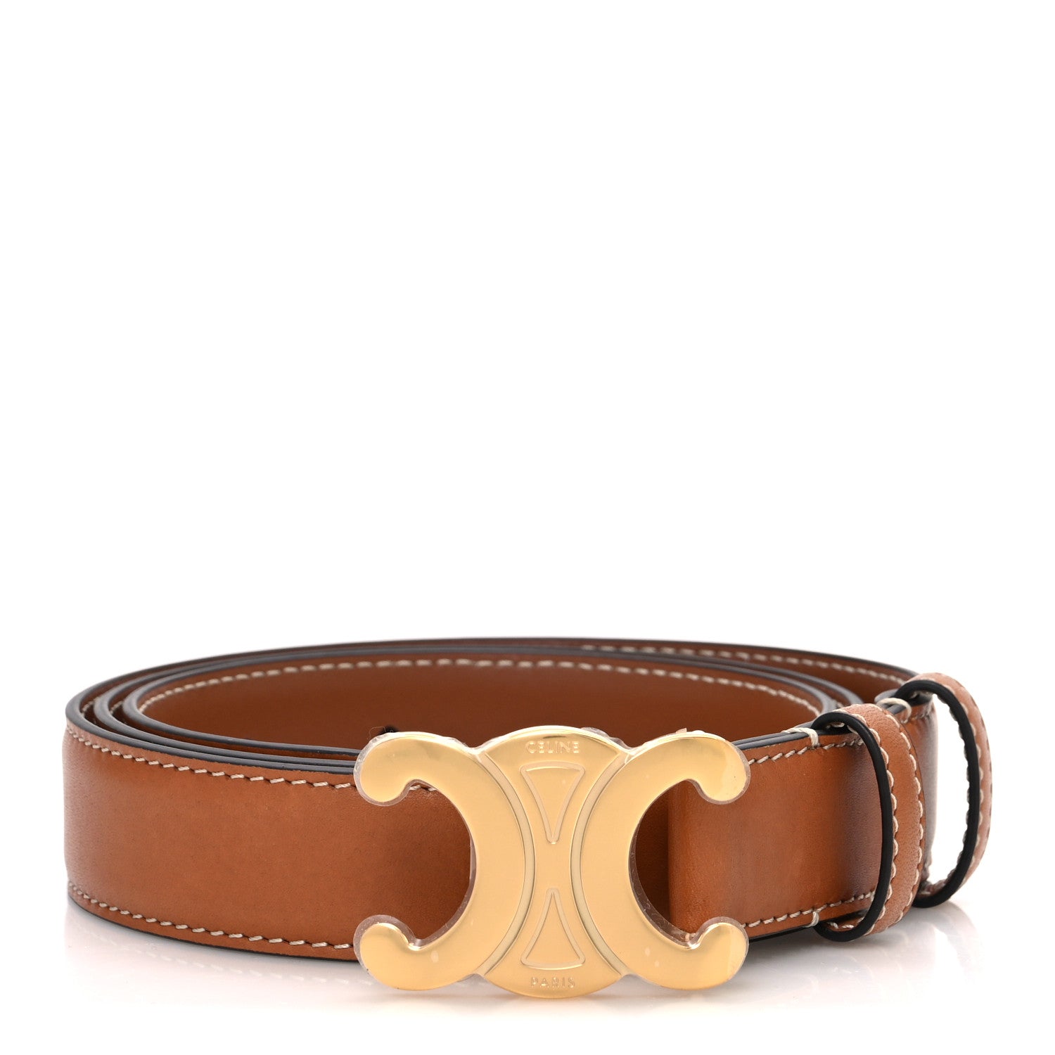 Celine Box Calfskin Medium 25mm Triomphe Belt 85 34 Tan 1 of 6