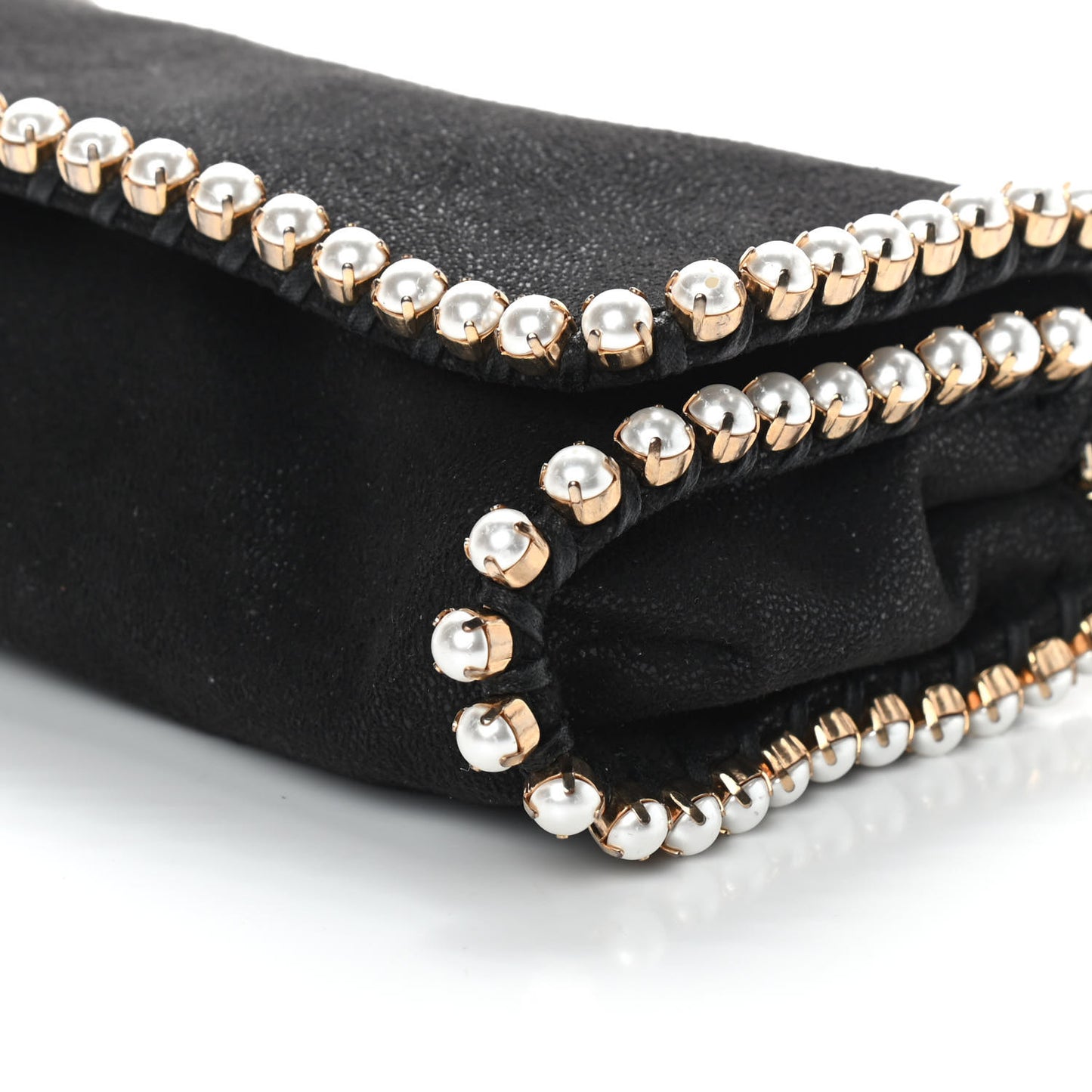 Shaggy Deer Pearl Studded Falabella Crossbody Clutch Black