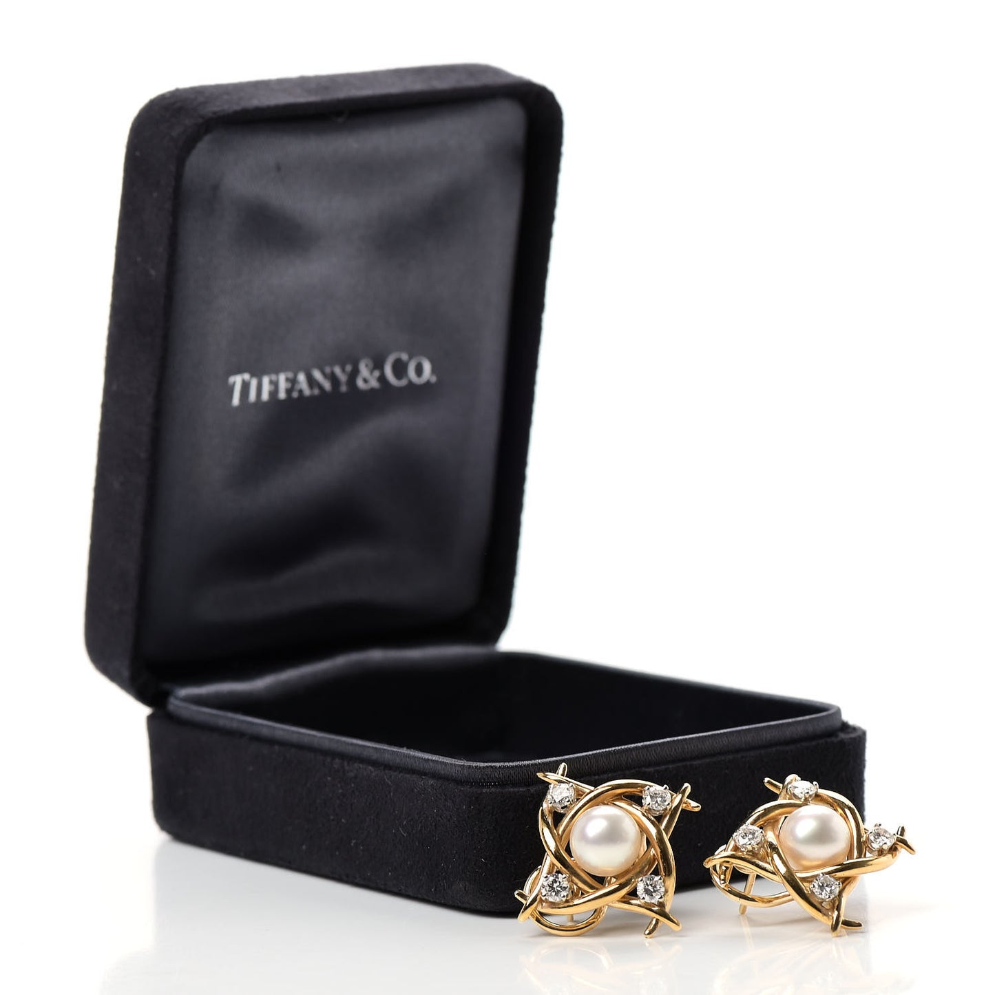 18K Yellow Gold Pearl Diamond Earrings