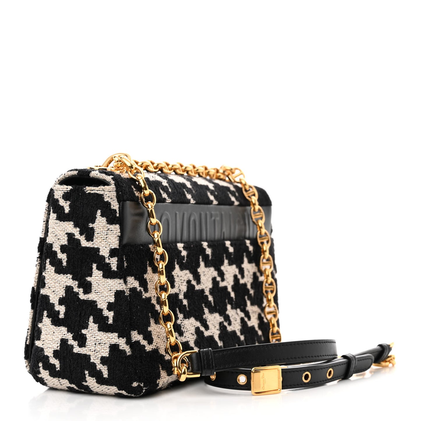 Technical Canvas Macro Houndstooth Medium Caro Bag Black White