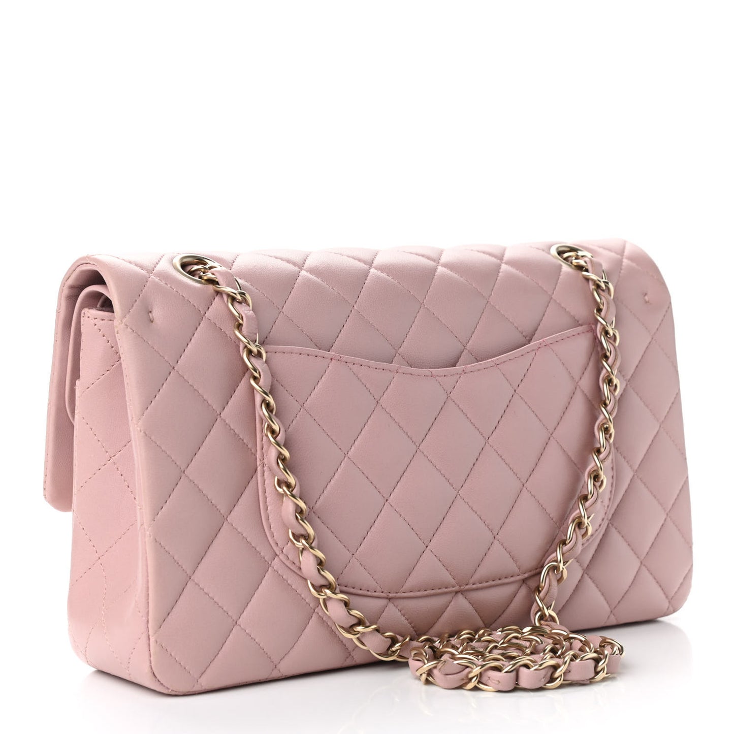 Lambskin Quilted Medium Double Flap Light Pink