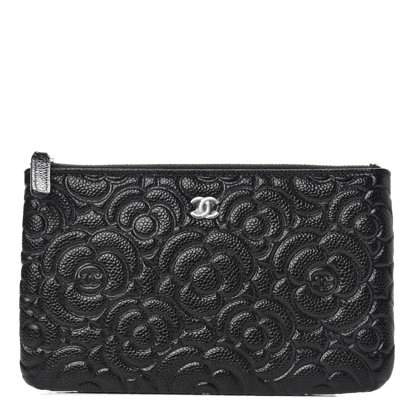 Caviar Camellia Embossed Cosmetic Pouch Black