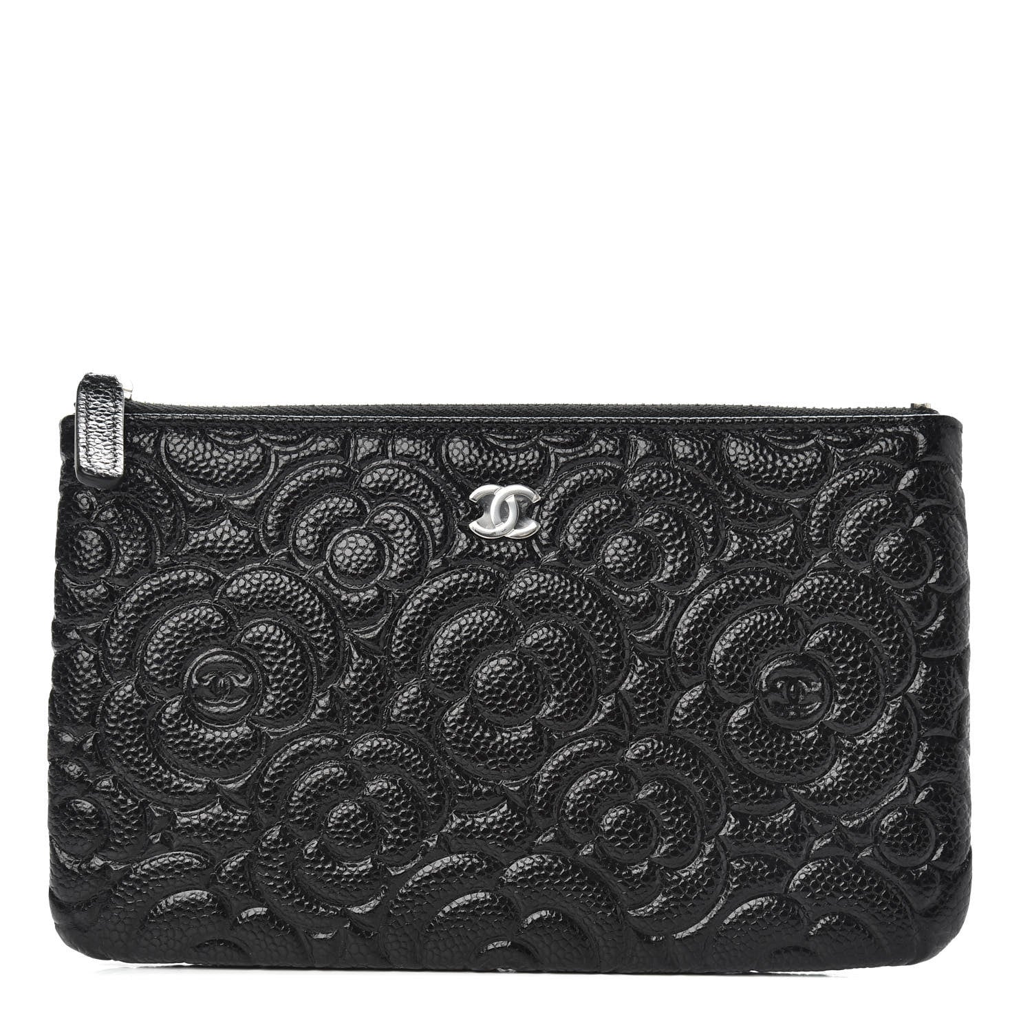 Chanel Caviar Camellia Embossed Cosmetic Pouch Black 1 of 7
