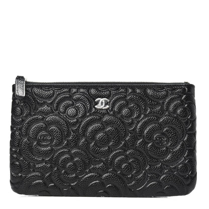 Chanel Caviar Camellia Embossed Cosmetic Pouch Black 1 of 7
