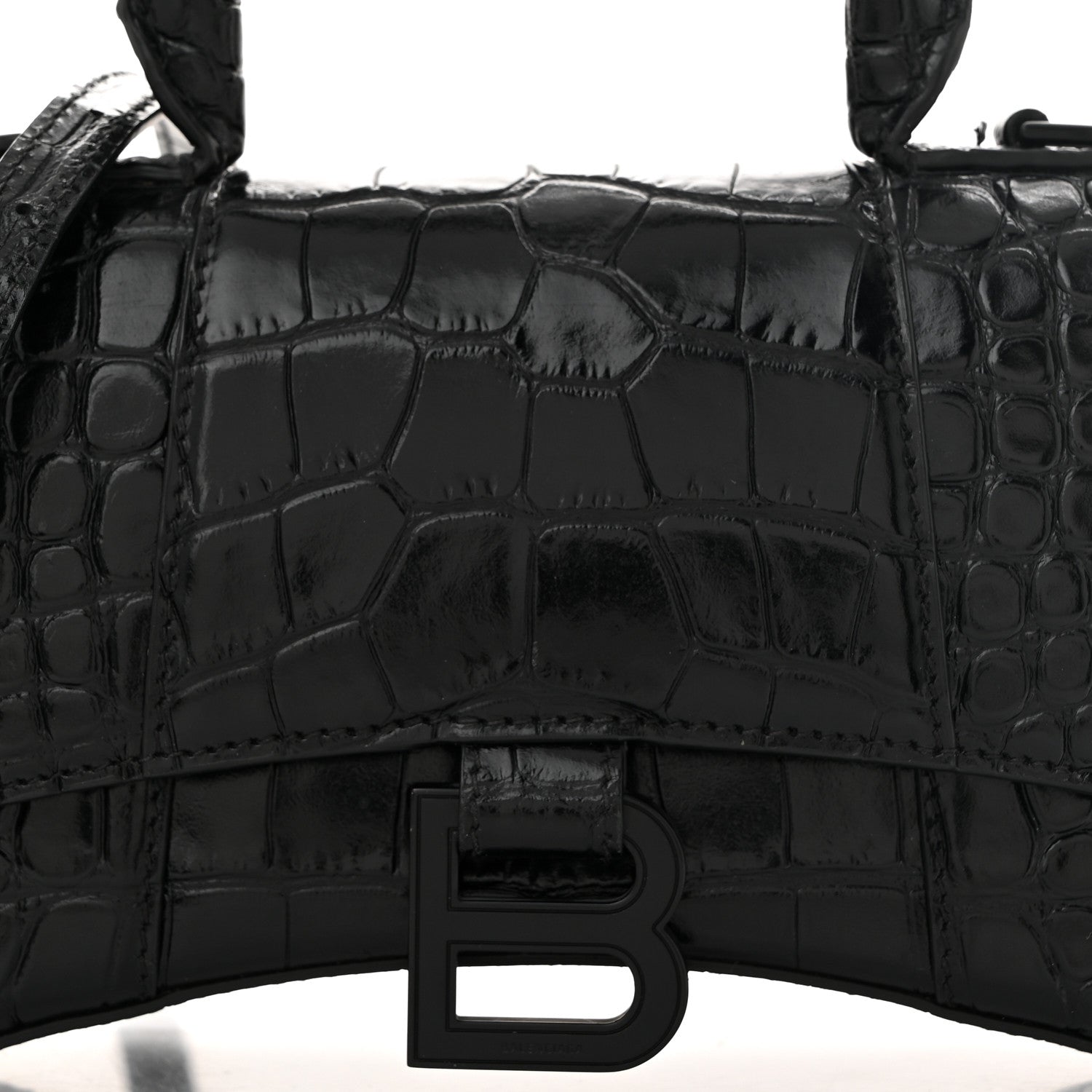 Balenciaga Shiny Calfskin Monochrome Crocodile Embossed Hourglass Top Handle Bag XS Black 8 of 10