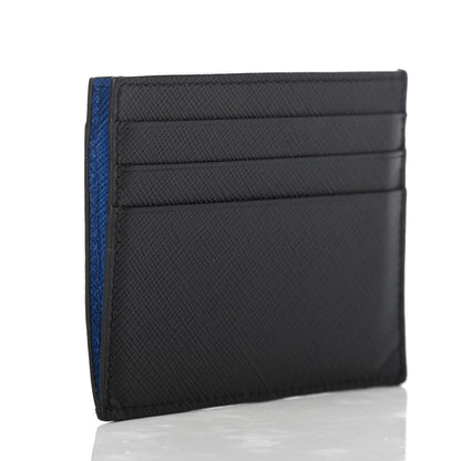 Prada Saffiano Racing Logo Patch Card Holder Black Azzurro 4 of 9