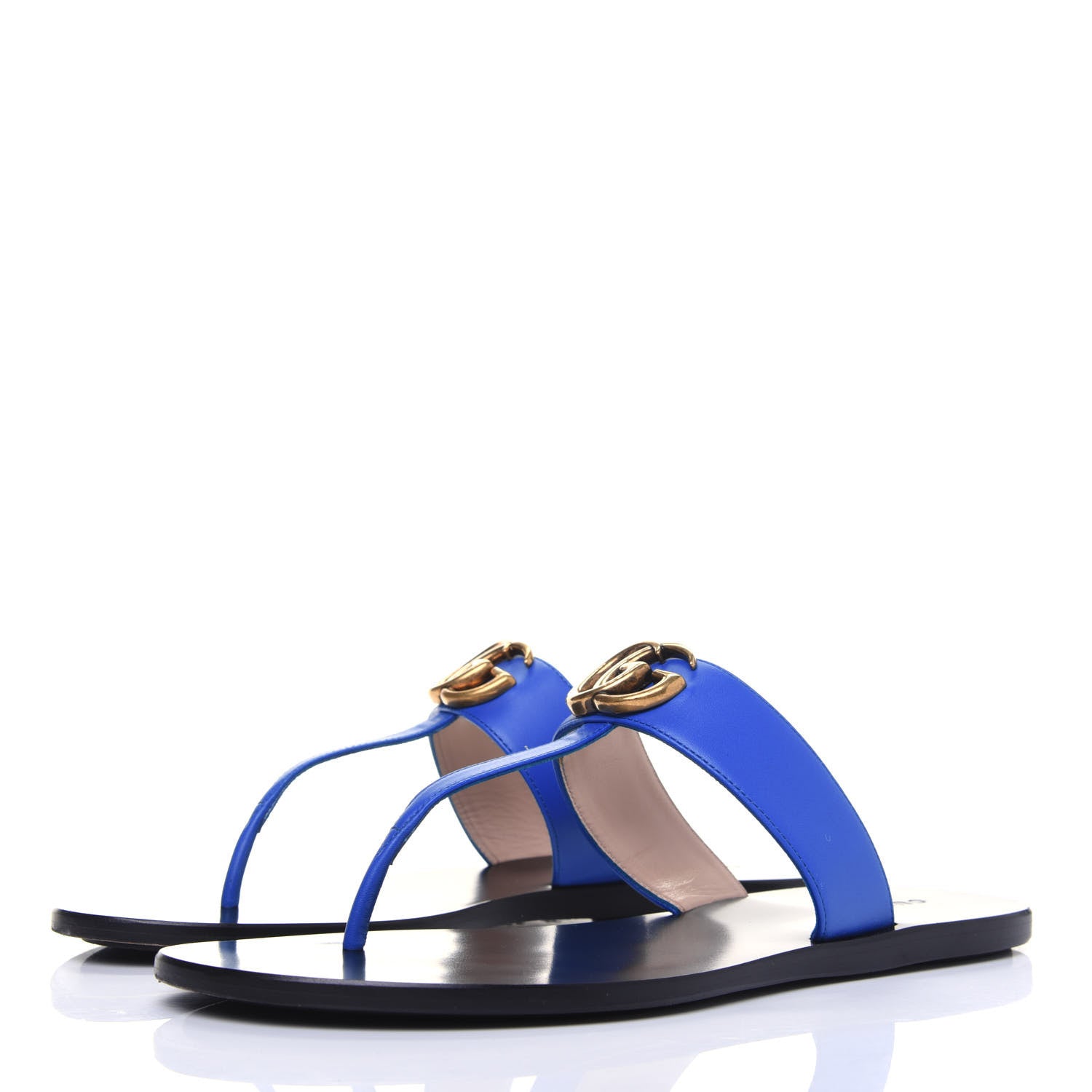 Gucci Calfskin GG Marmont Thong Sandals 38.5 Shiny Electric Blue 3 of 16