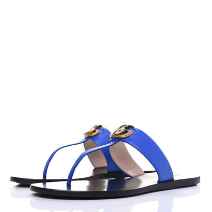 Gucci Calfskin GG Marmont Thong Sandals 38.5 Shiny Electric Blue 3 of 16
