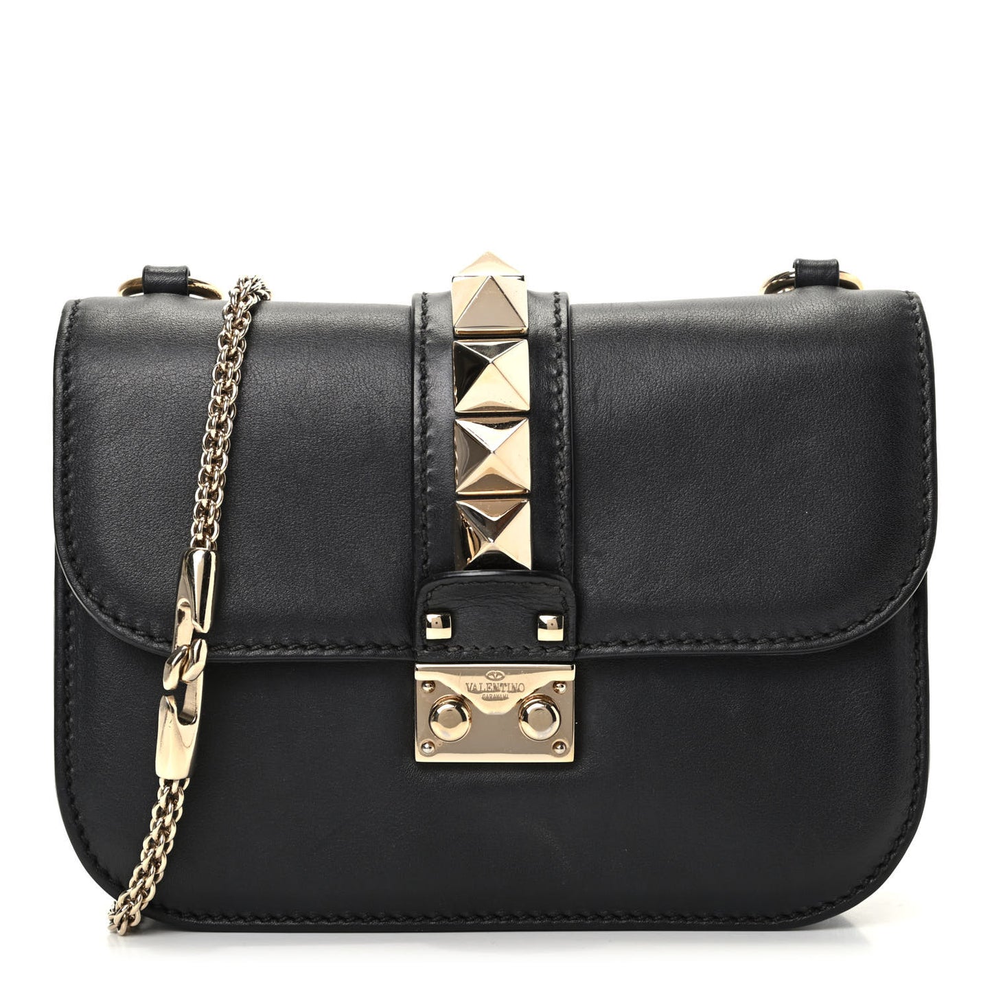 Vitello Small Glam Lock Rockstud Flap Black