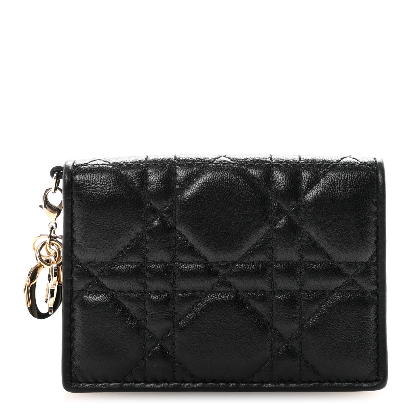 Lambskin Cannage Small Lady Dior Flap Card Holder Black