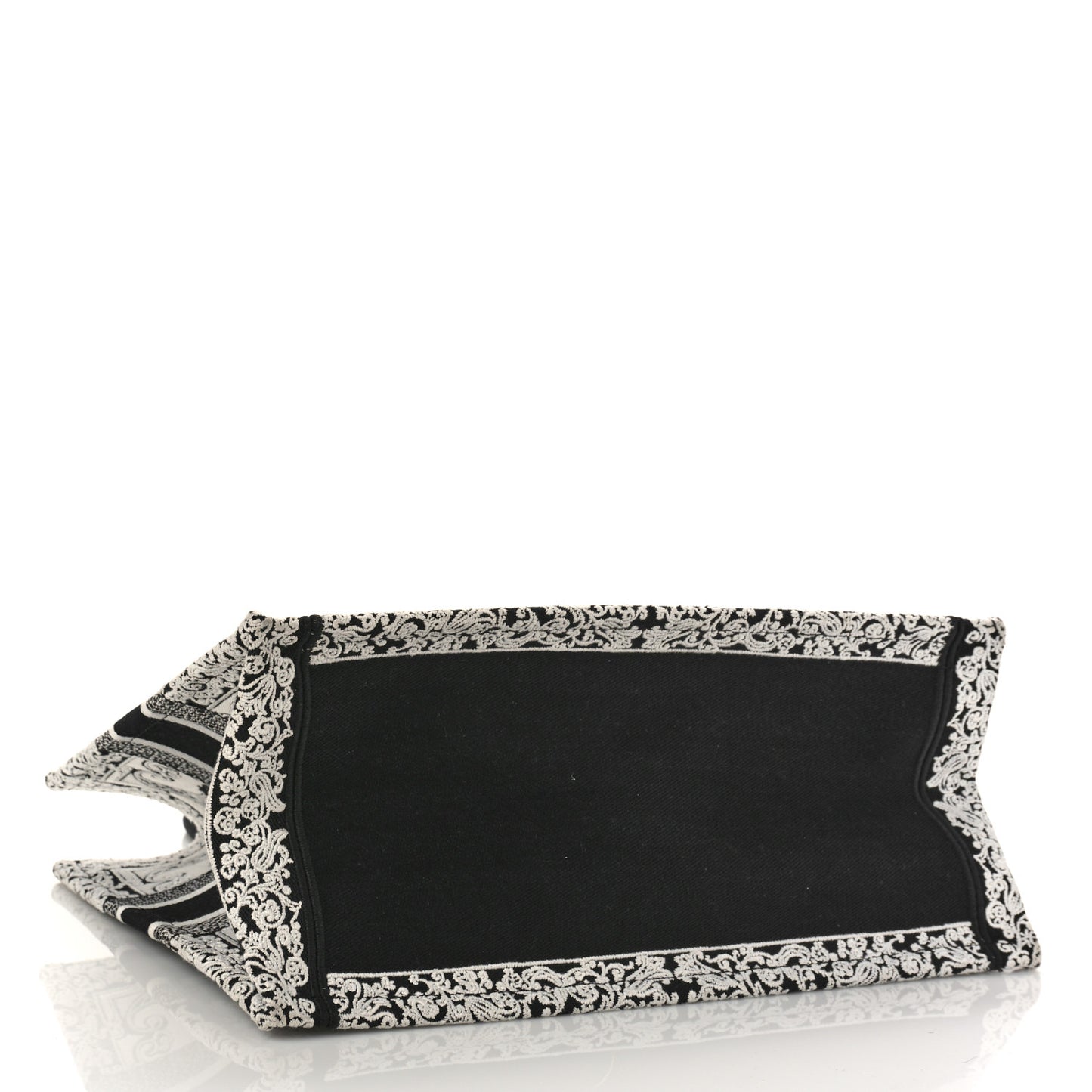 Canvas Embroidered Medium Ornamental Cornely Effect Book Tote Black White