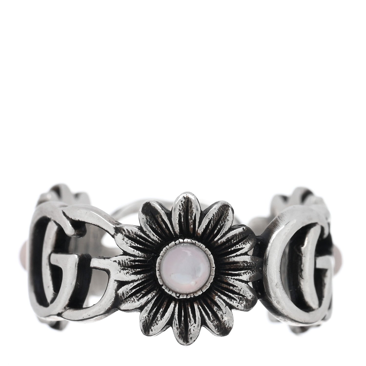 Gucci Sterling Silver Mother of Pearl Double G Marmont Flower Ring 52 6 3 of 4