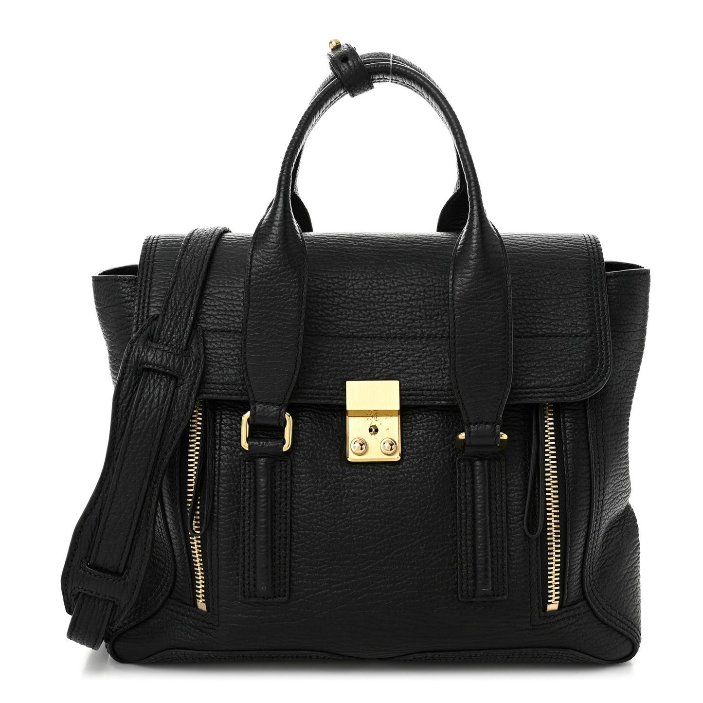 Textured Calfskin Medium Pashli Satchel Black