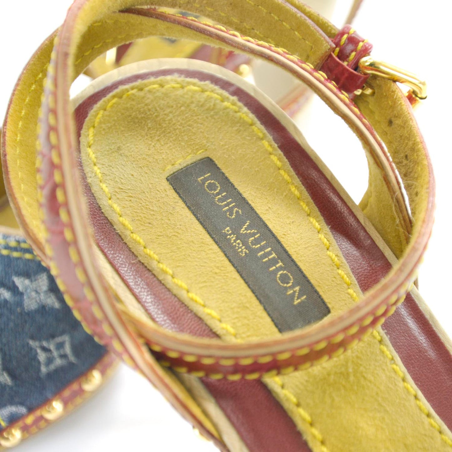 Monogram Denim Sandal Wooden Heels 35.5