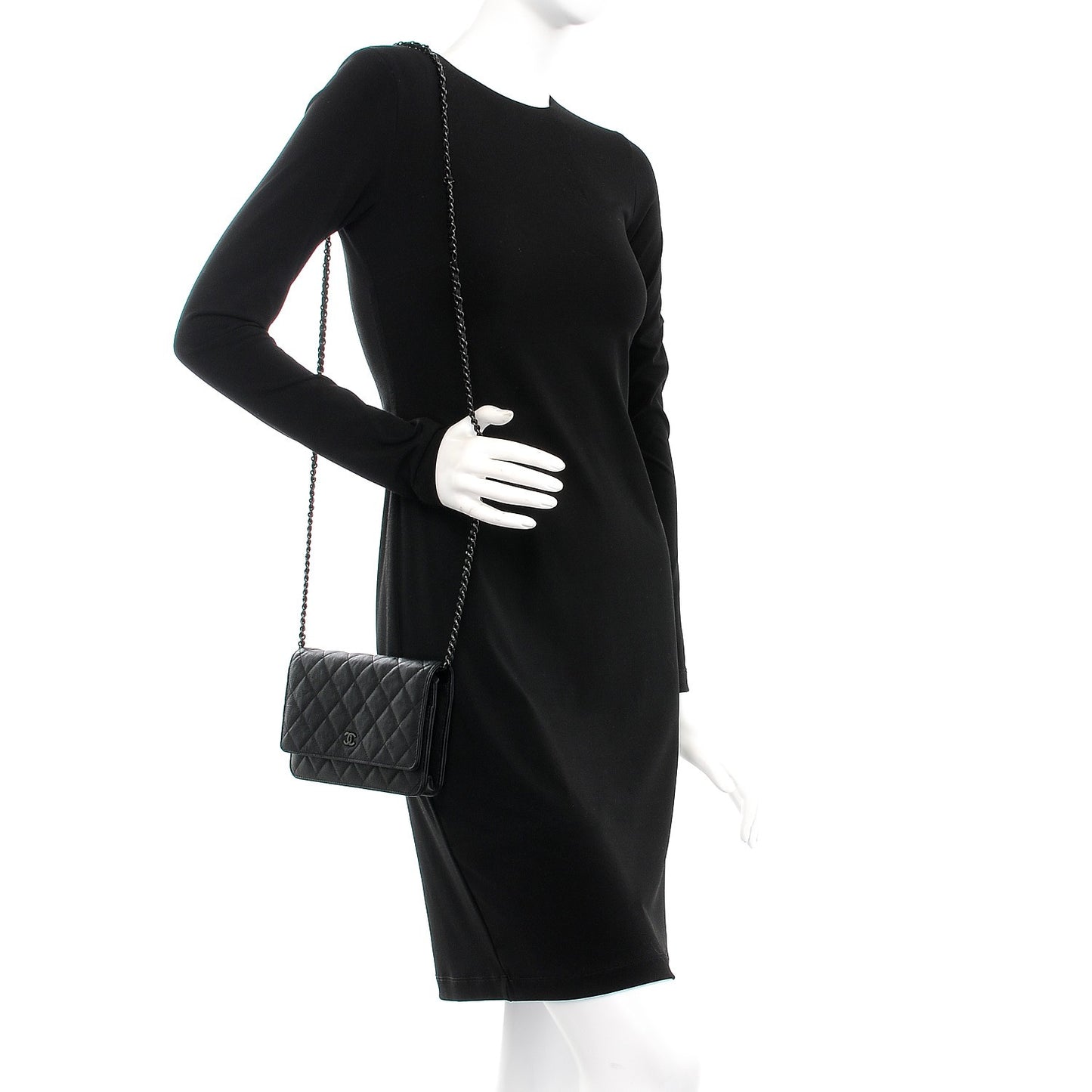 Crumpled Calfskin Quilted Wallet On Chain WOC So Black